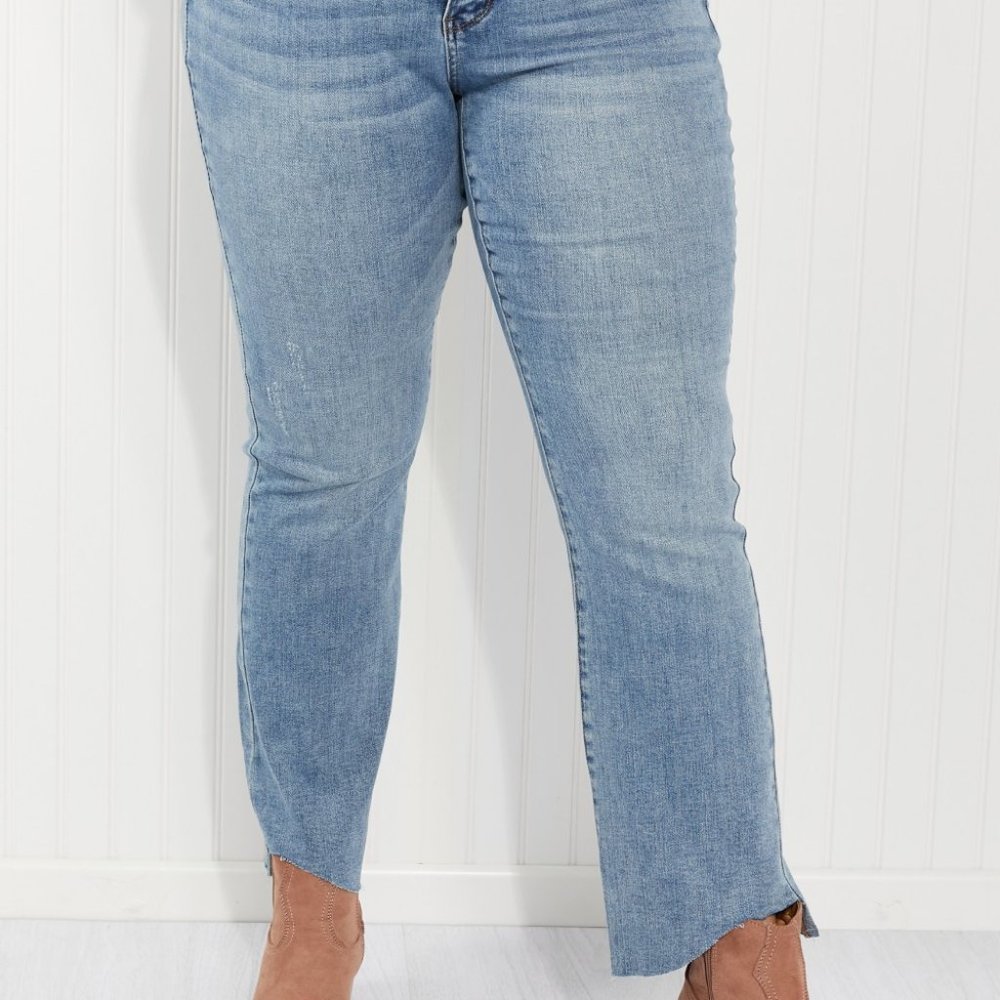 Judy Blue Mia Full Size Raw Hem Slim Bootcut Jeans - Picture 11 of 11